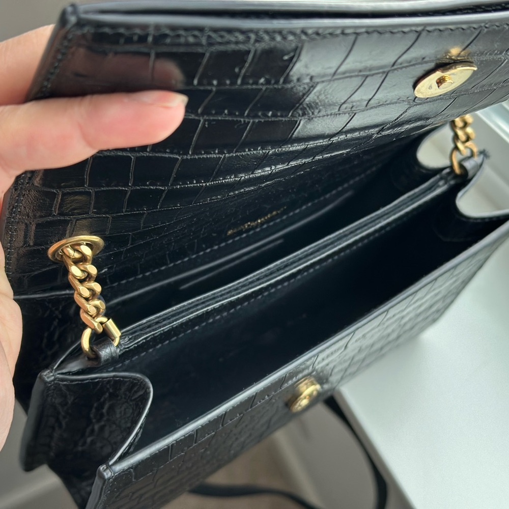Yves Saint Laurent Black Croc-Pattern Crossbody Bag - Picture 11 of 16